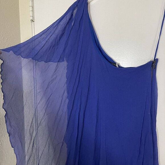 ALICE + OLIVIA Blue Silk chiffon one shoulder mini dress size US Large - Picture 4 of 6